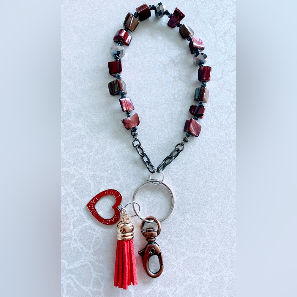 Elegant Beaded Keychain Wristlet Bracelet with Live Love Laugh charm